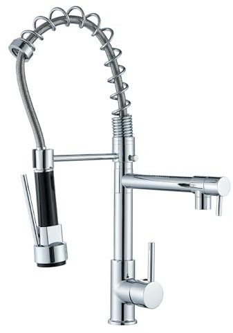 Robinet de Cuisine Avec 2 Jets Mitigeur Monocommande Mitigeur Robinetterie Pulvérisateur Double Fonction Pivotant à 360°Robinetterie à Froid & Chaud Disponible,Laiton Chromé