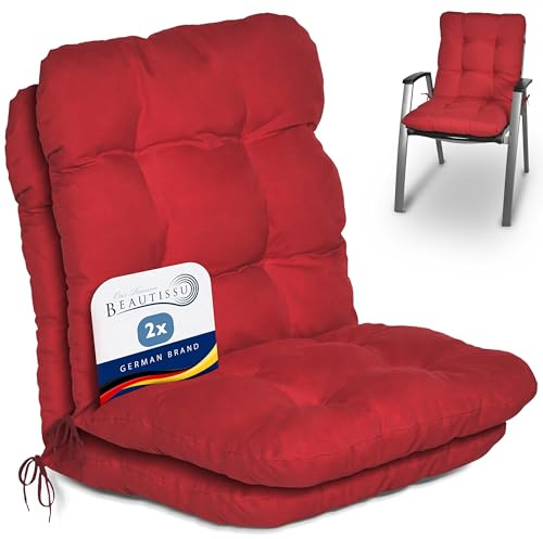 Beautissu Coussin Exterieur Jardin Flair NL – Set de 2 Coussins Chaise Jardin pour Chaise, Fauteuil ou transat de Jardin, terrasse ou Balcon - 100x50x8cm - Dossier Standard – Rouge