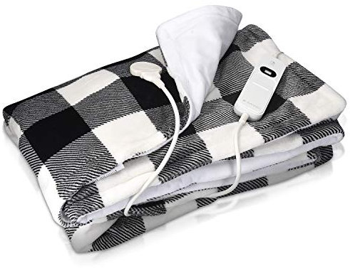 Navaris Coperta Termica Matrimoniale 180x130cm - Termocoperta Elettrica 3 Livelli Riscaldamento - Scaldaletto Spegnimento Automatico - Bianco/Nero
