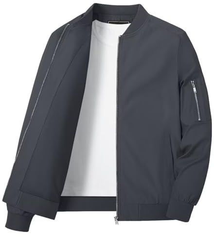 KEFITEVD Herr sommar tunna basebolljackor casual bomber cargojacka militär vindjacka med flera fickor, Mörkgrått, M