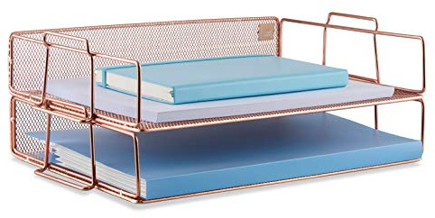 Mindspace Stapelbare Briefablage mit 2 Ebenen, Schreibtisch-Organizer, stapelbare Papierablage | The Mesh Collection, Roségold