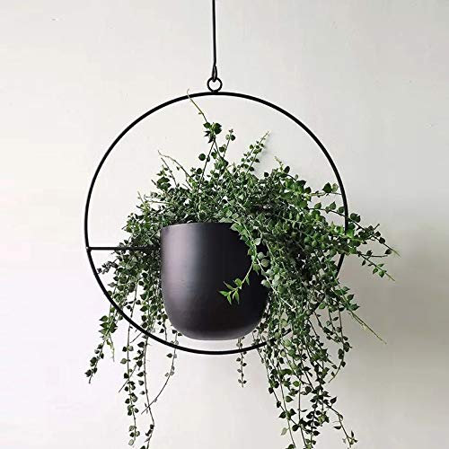 Funtabee 1-Pack Modern Hanging Planters, Contemporary Metal Planters, Indoor Hanging Flower Pots (Black, Round x1)
