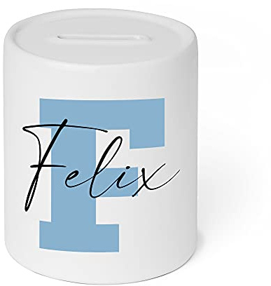 Liebtastisch - Personalisierte Spardose Kinder mit Name und Anfangsbuchstaben - spardose Mädchen/Jungen Geschenke zur Taufe - Geburtstag/Weihnachten/Einschulung - Geldgeschenk (Blau)