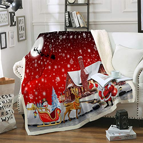 DJY Christmas Fleece Blanket Red Santa Claus Elk Throw Thick Warm Soft Cozy Flannel Blanket for Sofa Couch Bed (Double 150x200cm)