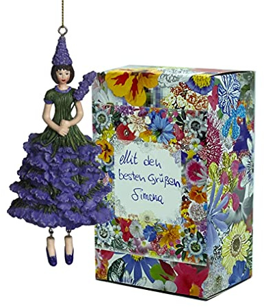 Blumen-Mädchen Elfen-Dekofigur Lavendel zum Hängen Flower Fairy Figur Dekofigur Blumen Skulptur in Geschenk-Box