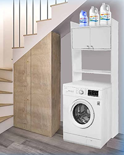 Negrari 5016PAM Mobile sopralavatrice salvaspazio 65x26,4x164 cm, in Resina PVC (Non teme l'umidità) 2 Ante, Bianco
