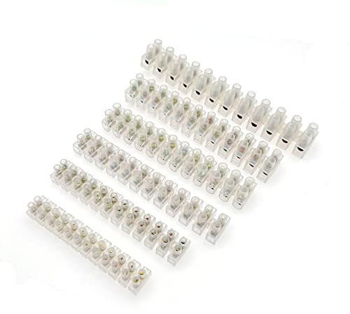 JZK Electrical connector block strips, 3A 6A 10A 15A 20A 30A, dual rows 12 way transparent screw terminal block, 12 position wire connector, electrical terminal blocks