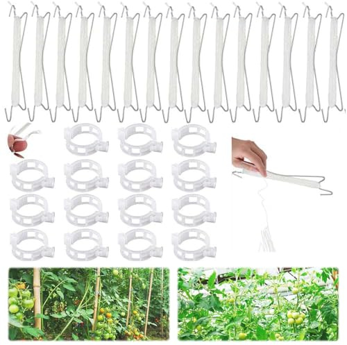MEISHANG Tomatenhaken mit schnur,15 Stück Tomaten Haken mit 15 Praktischer Pflanzenstützclip,Tomatenhaken,Gemüsehaken Tomatenhaken,Tomatenhaken Metall,Tomatenhaken Set für Hängende Tomaten und Gurken