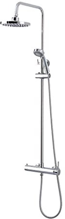 Kiamami Valentina - Colonne de douche chromée avec pomme de douche fixe, douchette à main extractible et inverseur.
