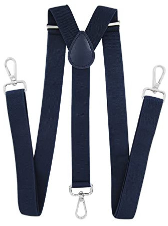 axy Bretelle da uomo con 3 robuste chiusure a moschettone, larghezza 2,5 cm, forma a Y, regolabili in modo continuo, Nero/Blu, Taglia unica