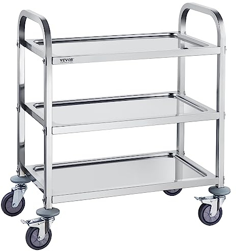 VEVOR Chariot de Laboratoire à 3 Étages Chariot à Service Médical 74x39,6x83 cm Desserte en Acier Inoxydable Charge 100 kg Déplacement Silencieux pour Rangement Clinique Cuisine Hôtel Salon de Beauté