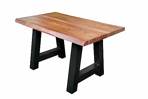 SAM Esstisch 140 x 80 cm Cali, Baumkantentisch nussbaumfarben, Akazienholz massiv, A-Gestell aus Metall Schwarz, aufgedoppelte Kanten 25+25 mm
