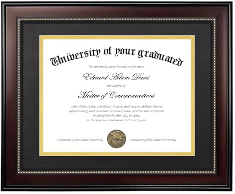 upsimples 11x14 Diploma Frame with High Definition Glass, Fits 8.5x11 Certificate with Black & Gold Mat, Degree Document Frame for Wall or Tabletop, Mahogany with Gold Beads, Graduation Gifts, 1 Pack