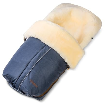 Fellhof ASPEN Lammfell Kinderwagen Fußsack | 50x98 cm | Merino-Lammfell | für ergonomische Buggys | wind- und wasserabweisend | nachtblau