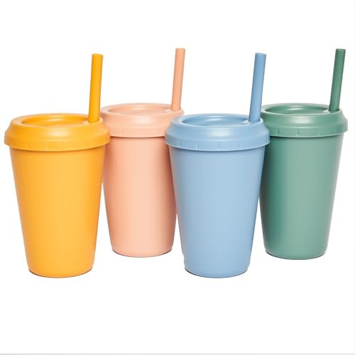 Neon Kactus 4 Pack Tumbler with Straw and Lid | Spill Proof Kids Cups | BPA Free Plastic Straw Cups | 20oz, 4 Pack