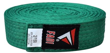 Fadi Sports Martial Arts Belt for Karate, Judo, Aikido and Taekwondo - Durable Cotton-Polyester Blend for Adults and Kids (Green, 2)