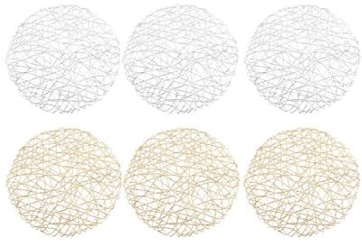 Pokinge 6 Salvamanteles Individuales Redondos de Ratán Trenzado Mimbre de 38 cm, Tapete Hueco Bajoplatos de Mesa Rural, Hecho a Mano, Tejido para Comedor, Almohadillas Antideslizantes