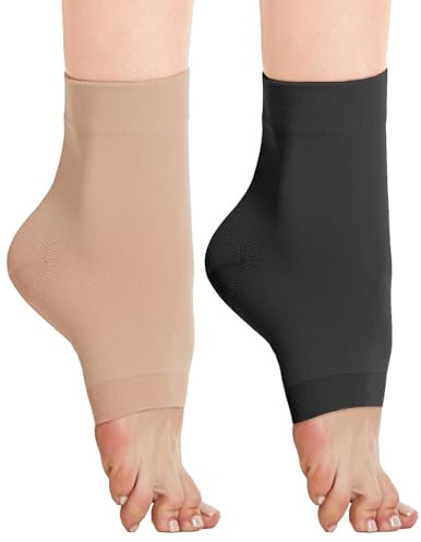 2 Paar Knöchel Medizinische Kompressionsstrümpfe Herren & Damen 20-30mmhg, Stützstrümpfe Kompressionssocken für Schwellung Plantarfasziitis Verstauchung Neuropathie Sport (Schwarz+Beige, XXL)