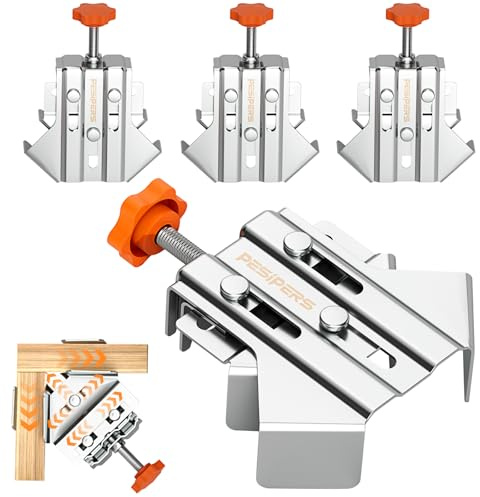 Pesipers 4PCS Corner Clamps For Woodworking, Durable Rust&Corrosion Resistant Upgraded 90 Degree Stainless Steel Right Angle Clamp with Adjustable Swing Jaw For Wood, Metal Pipe, Steel Rod And Glass.