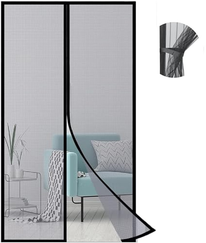 Ygann Magnet Fliegengitter Tür Insektenschutz Fliegen Starke Magnete Türnetz, Fiberglas-Türnetz, feuerhemmend, verschleißfest und Kratzfest für Balkontür Terrassentür Wohnzimmer（Hellschwarz，90x210cm）