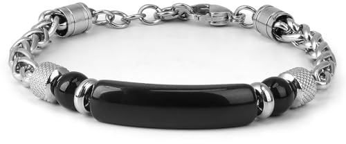 Casisto.J Armband Herren Männer Perlenarmband Herren Natürliche Onyx/Tigerauge Edelstahl Mit Geschenk Schmuck Schatulle