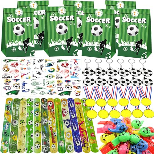 PQKL-party 72pcs Fußball Party Mitgebsel Kinde Fussball Mitgebsel Jungen Fussball Geburtstag Junge Kindergeburtstag Fussball Geschenktüten Schlüsselanhänger Medaillen Trillerpfeife