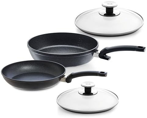 Fissler Adamant® Comfort+Classic Pfannen-Set 2-teilig (24 + 28 cm) inkl. Glasdeckel – Made in Germany, kratzfeste Antihaft-Pfannen mit Cookstar® Boden, Induktion