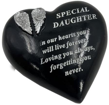 Special Daughter Angel Wings Memorial Black Heart Grave Plaque Graveside Ornament Decoration
