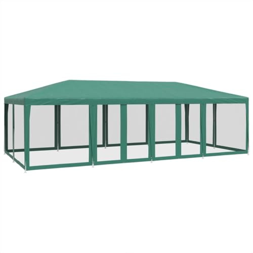vidaXL Tenda per Feste con 12 Pareti Laterali in Rete Verde 8x4 m HDPE, Tenda per Gazebo, Tenda da Giardino, baldacchino da Giardino