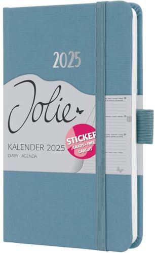 Harenberg Wochenkalender Jolie A6 2025 powder blue - SIGEL - 1 Woche auf 2 Seiten - Terminplaner mit Textileinband, Gummiband, Stiftschlaufe, Einstecktasche und Stickerbogen - 9,5 cm x 15 cm