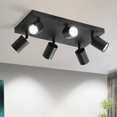 Homefire LED Deckenstrahler Deckenlampe Schwarz - 6 Flammig GU10 | Deckenleuchte 350° Schwenkbar Strahler Spots Innen Deckenspot flurlampe für Wohnzimmer Küche Ohne Leuchtmittel