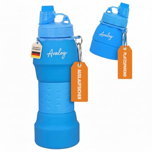 AVALOY flasque running gourde souple gourde running gourde souple running gourde 600 ml gourde motivation Gourde pliable soft flask silicone BPA free (bleu)
