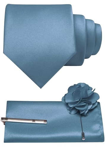 JEMYGINS 3.15 Dusty Blue Tie and Pocket Square with Tie Clip Lapel Pin Set Mens Necktie for Business and Wedding(9)