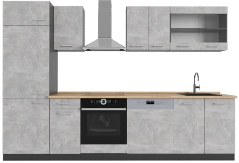 Vicco Küchenzeile R-Line, Beton/Anthrazit, 300 cm
