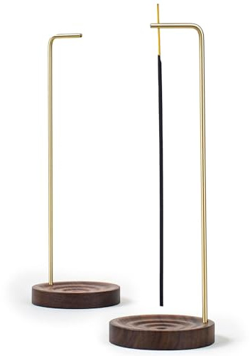 GIUSOBG Quemador de Incienso,2 en 1 Quemado Porta Incienso de Madera y Metal Incense Holder Oro Incensario Hecho a Mano,para Varillas de Incienso Latón Sala Yoga Oficina Casa