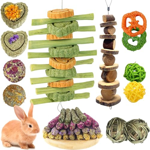 Tyotrbs Chew Treat Rabbit Toys for Teeth Health, Natural Bunny Enrichment Toys for Boredom & Stress Relief, Keep Busy Toys for Guinea Pig Chinchilla Hamster Rat Gerbil Degu (Classic)