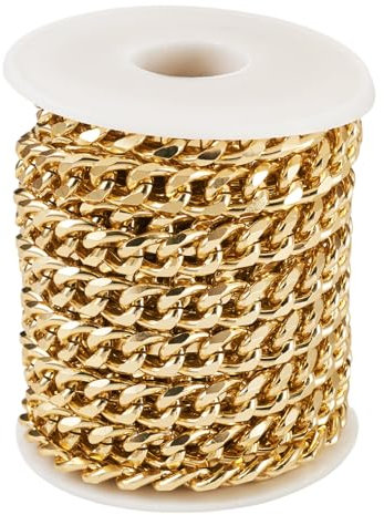 Boutigem Catene a maglia barbazzale sfaccettata in alluminio, 5 m, color oro, non saldate, con maglie intrecciate, 12 x 9 x 3,5 mm, per fai da te, bracciali, collane, gioielli e artigianato