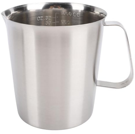 Measuring Cup Stainless Steel with Spout and Markings Precise Measurement Easy Pouring Heat for Coffee Milk Frothing Kitchen Baristas 304 Food Grade 1 Pack (1000ml)