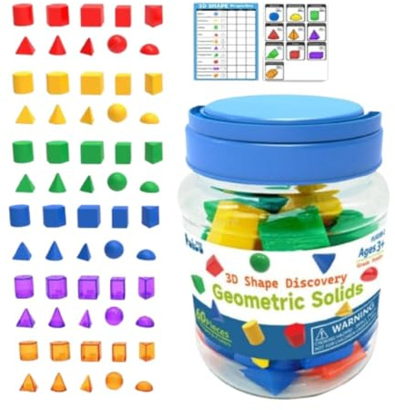 KiBcsLic 60 Stück 3D Formen, Geometrische Körper für Vorschul Und Grundschulbedarf