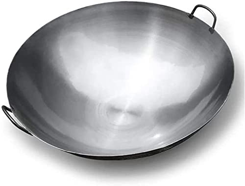 OWOHYG Wok Cinese in Ghisa Pre-Stagionata per Soffriggere, Grande Wok Profondo con Due Manici Integrati, Regalo 2021, 45 Cm/17,7 Pollici