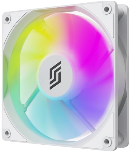 SILENTWARE RFW120D-R White 120mm Gehäuselüfter, 4-Pin PWM, A-RGB, 57 CFM Reverse-Airflow, Daisy-Chain, HDB-Lager, 6 steuerbare LEDs, 600–1500 U/min, RGB-leiser Lüfter für Gaming-PC