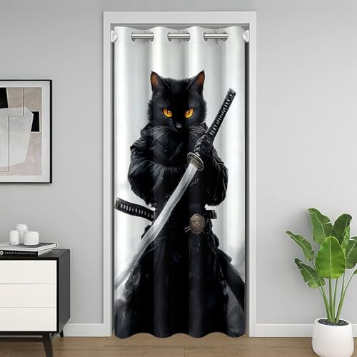 Homemissing Katze Samurai Türvorhang 106x203cm Jungen Mädchen Japanisch Japan Vorhang Anime Vorhang für Innentür Raumteiler Schlafzimmer Dekor