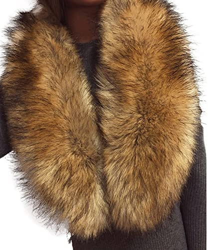 Generisch Damen Fauxpelzkragen Kunstfell Schal,Mode Wärm Fellkragen Kunstfell Kragen Fellimitat Fuchs Pelzkragen Pelzschal für Wintermantel Kapuze Jacke Elegant