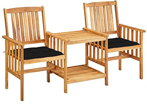 QJBSAVVA Gartenmöbel Set aus Akazienholz 159 x 61 x 92 cm Schwarze Outdoor Lounge für Balkon Terrasse & Garten Bistro Sitzgruppe mit Tisch platzsparend und stabil