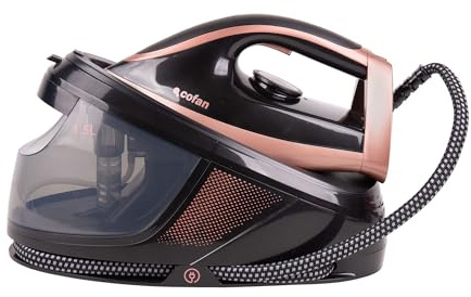 Cofan Centro de planchado 3100 W con depósito extraíble 1,5 litros, 8 bares, Vapor continuo 120 g/min, Suela de Cerámica, Autolimpieza y Apagado automático