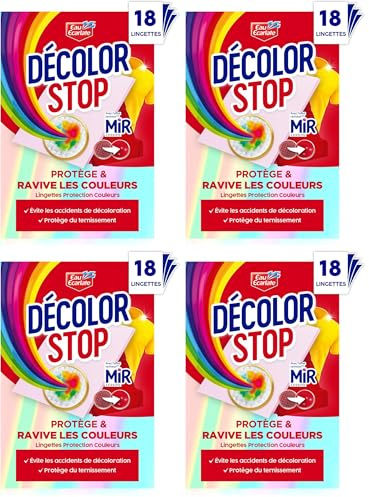 Decolor Stop - 2 en 1 -Protege et Ravive les Couleurs - Lingettes Protection Couleurs - Evite les Accidents de Decoloration - Protege du Ternissement - Ravive les Couleurs - x18 Lingettes (Lot de 4)