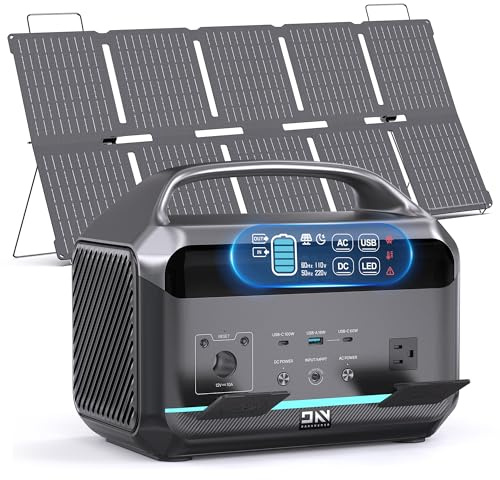 Portable Power Station 600W (1200W Surge) with 100W Solar Panel Included, 576Wh LiFePO4 Electric Generator, 1Hr Fast Charging, 100W USB-C PD Output, Solar Power Bank for Home Emergency, Camping, CPAP