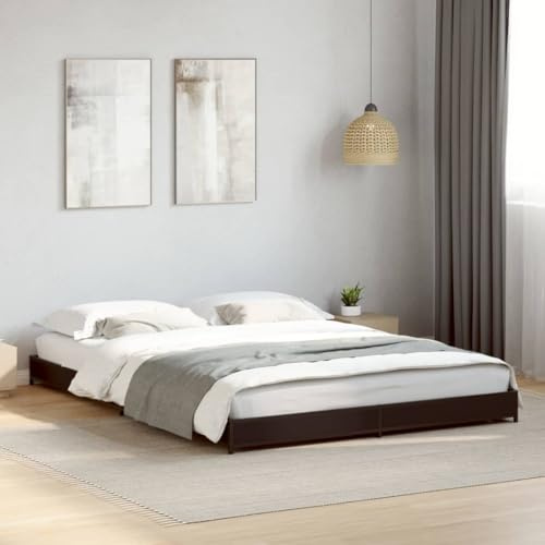 kithwjll Bettgestell Schwarz 135x190 cm, Holzwerkstoff und Stahl, Robustes Doppelbett mit Sperrholzlatten, Stabiler Bettrahmen für Schlafzimmer, modernes Design