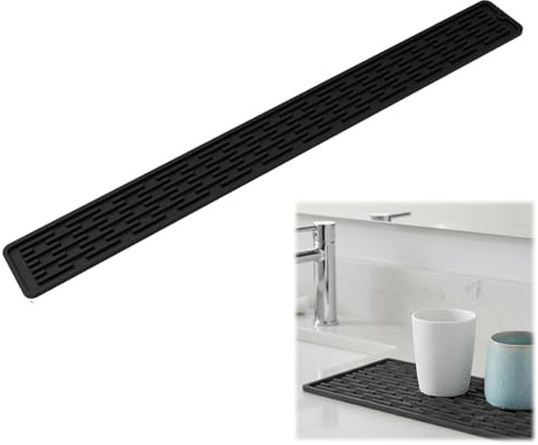 Tarqite Kitchen Sink Splash Guard, 80 * 5.5cm Anti-Slip Narrow Type Kitchen Sink Mat, Silicone Sink Faucet Mat for Kitchen, Bathroom, Living Room(Black)