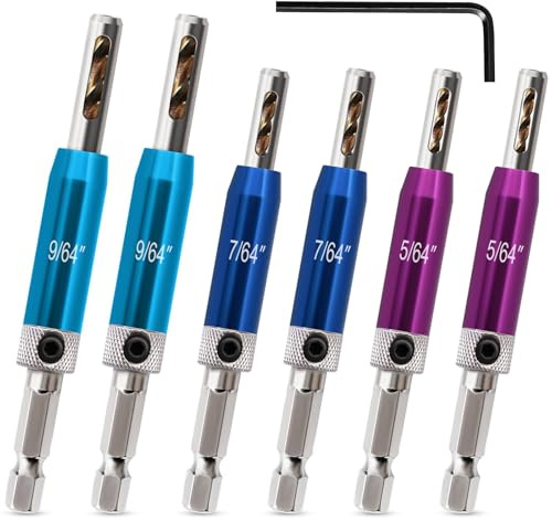 CYLBAQ Hinge Drill Bit Self Centring, 6PCS Hinge Screw Centre Drill Bits 5/64 7/64 9/64 Self Centering Drill Bit Set 1/4 Hex Shank vix bits for Hinges Hardware Pilot Hole Drill Bit
